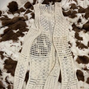 Cream Patchwork Crochet Long Vest sz Small‎
